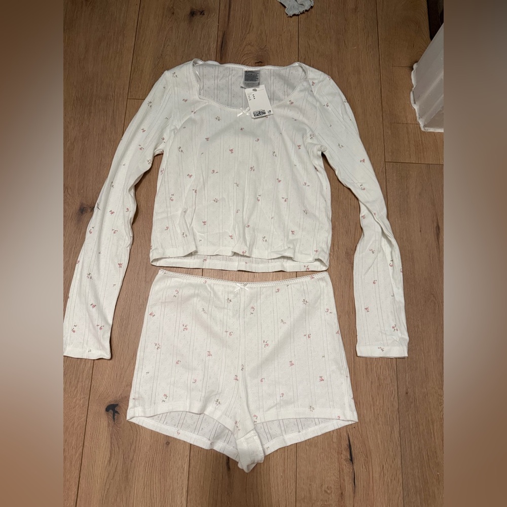 White Floral Pajama Set